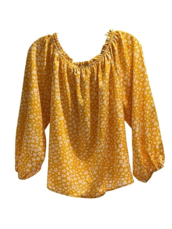 Tops - Floral Yellow Off Shoulder Top - Size Medium